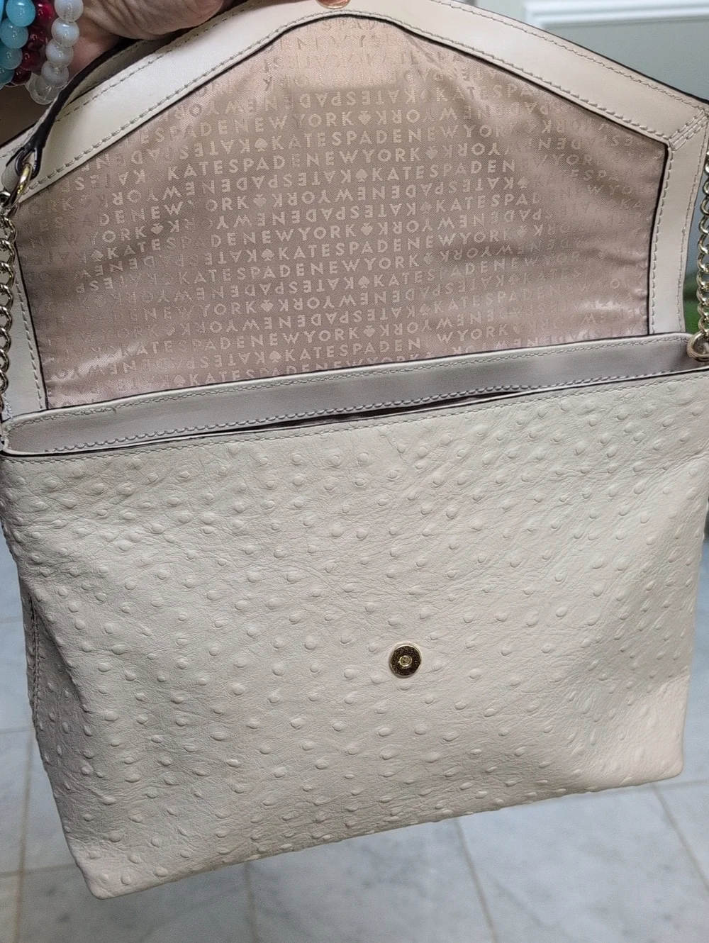 Kate Spade A La Vita Leena Ostrich Embossed Leather Shoulder Bag - Picture 6 of 10